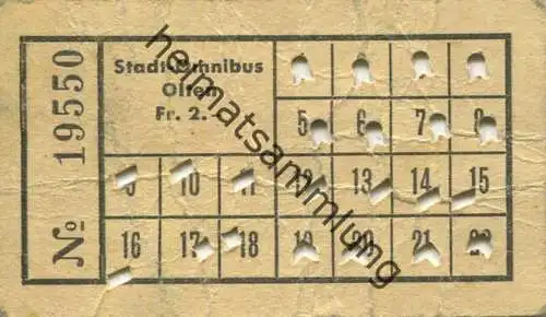 Schweiz - Stadt-Omnibus Olten - Fahrkarte Fr. 2.- - rückseitig Werbung Kaufhaus Krone