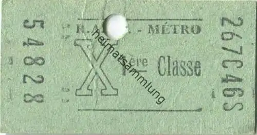 Frankreich - R.A.T.P. Metro - 1ere Classe - Billet Fahrkarte