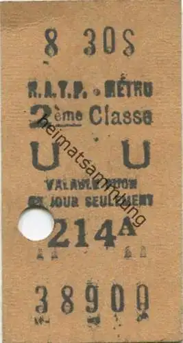Frankreich - R.A.T.P. Metro - 2eme Classe - Billet Fahrkarte