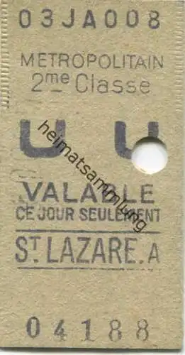 Frankreich - Metropolitain - St. Lazare - 2me Classe - Billet Fahrkarte