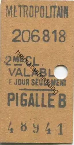 Frankreich - Metropolitain - Pigalle - 2me Classe - Billet Fahrkarte
