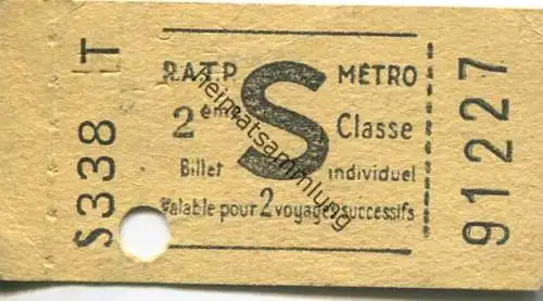 Frankreich - R.A.T.P. Metro - 2eme Classe - S - Billet Fahrkarte