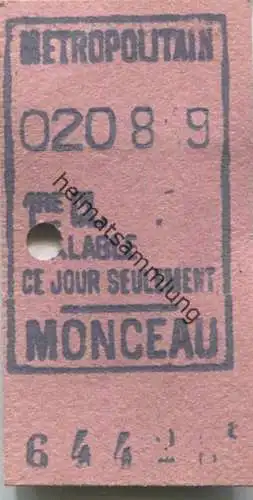 Frankreich - Metropolitain - Monceau - 1re Classe - Billet Fahrkarte