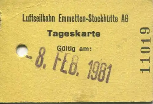 Schweiz - Luftseilbahn Emmetten-Stockhütte AG - Tageskarte 1981