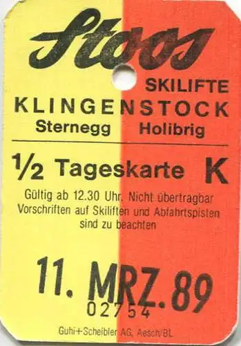 Schweiz - Stoos - Skilifte Klingenstock - Sternegg Holibrig 1989