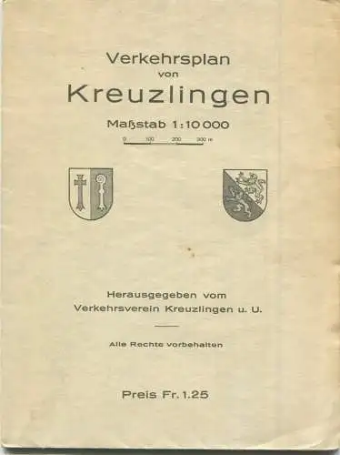 Verkehrsplan von Kreuzlingen 1933 revidiert und erweitert 1946 - Maßstab 1.10'000 51cm x 51cm - rückseitig Strassenverze