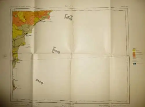 Mapa geologico de Espana ca. 1910 - segunda Edicion - Alicante - Hoja N°46 - 40cm x 54cm - Maßstab 1:400'000 - Formado y