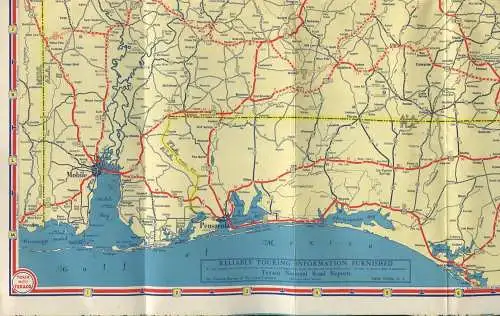 USA - Texaco Road Map 1935 - Alabama Georgia Florida Cuba - 70cm x 76cm