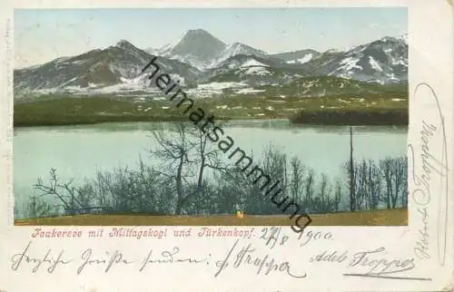 Faakersee mit Mittagskogel und Türkenkopf - Verlag Joh. Leon Klagenfurt gel. 1900
