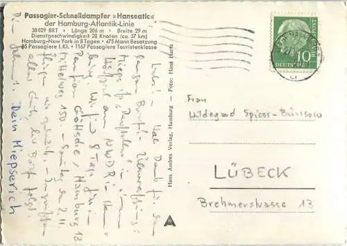 Hamburg-Atlantik-Linie - Passagier-Schnelldampfer Hanseatic