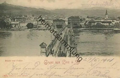 Linz - Brücke und Urfahr - Verlag Römmler u. Jonas Dresden gel. 1901