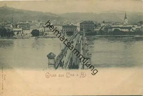 Linz - Brücke und Urfahr - Verlag Römmler & Jonas Dresden gel. 1899