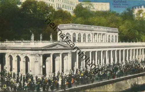 Karlsbad - Verkehr beim Mühlbrunn - Verlag Hermann Seibt Meissen 1914 gel. 1916