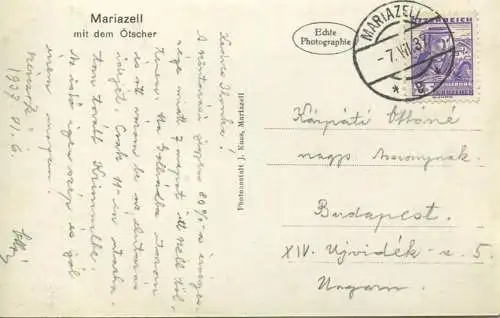 Mariazell mit dem Ötscher - Foto-AK - Verlag J. Kuss Mariazell gel. 1937