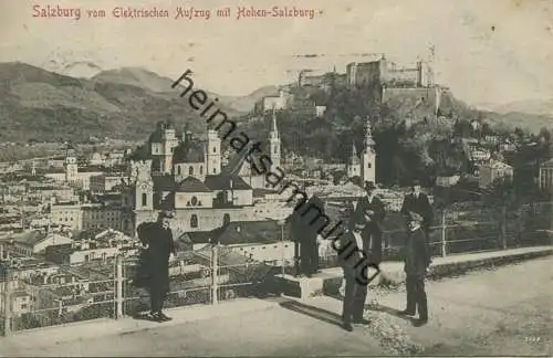 Salzburg vom Elektrischen Aufzug mit Hohen-Salzburg- gel. 1911