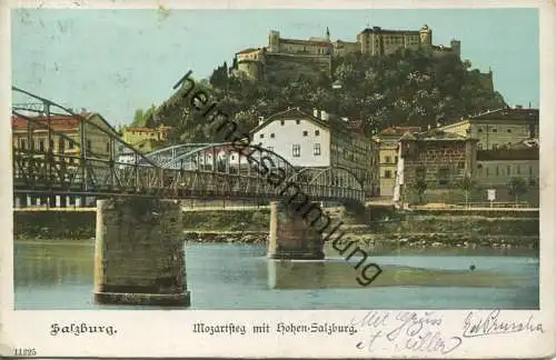 Salzburg - Mozartsteg mit Hohen-Salzburg gel. 1905