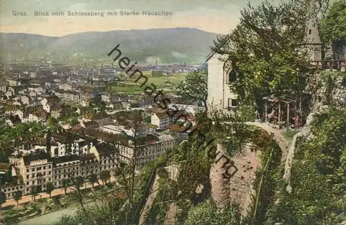Graz - Blick vom Schlossberg mit Starke-Häuschen gel. 1913