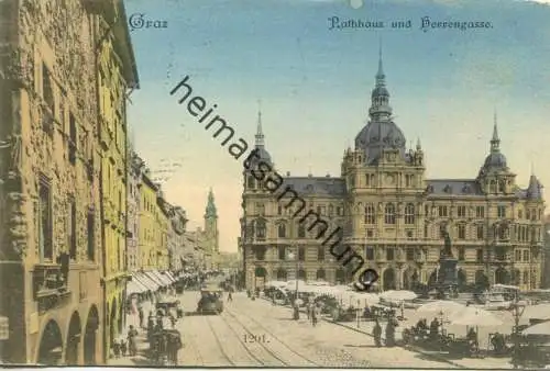 Graz - Rathaus und Herrengasse gel. 1901