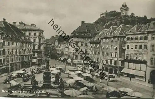 Graz - Hauptplatz mit Schlossberg - Foto-AK - Strassenbahn - Verlag Frank Graz gel. 1927