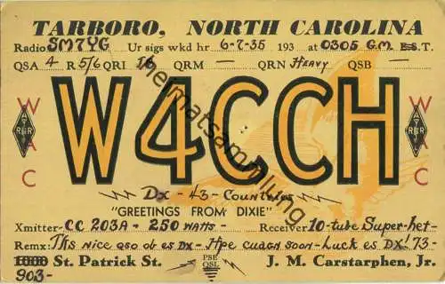 QSL - Radio - W4CCH - USA - Tarboro NC - 1935