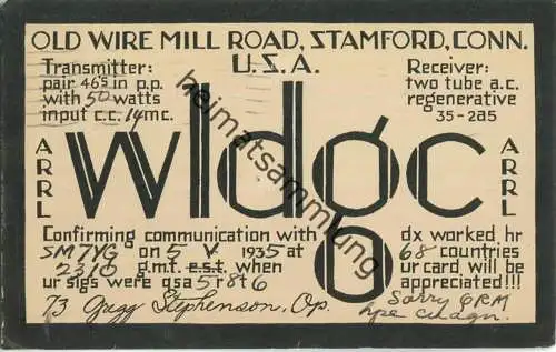 QSL - Radio - W1DGC - USA - Stamford CT - 1935