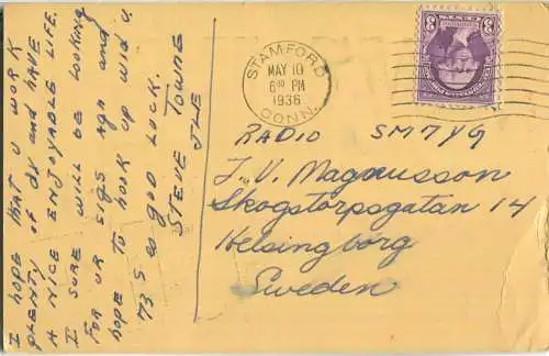 QSL - Radio - W1JLE - USA - Stamford CT - 1936