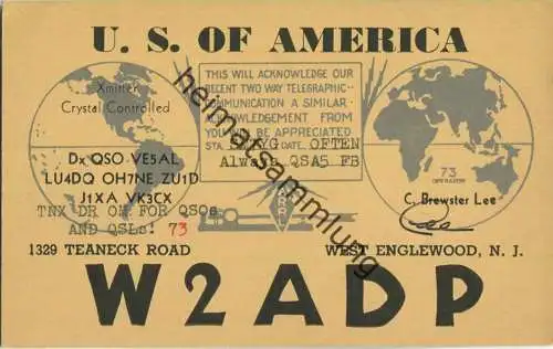 QSL - Radio - W2ADP - USA - West Englewood NJ - 30er Jahre