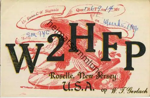 QSL - Radio - W2HPF - USA - Roselle NJ - 1934
