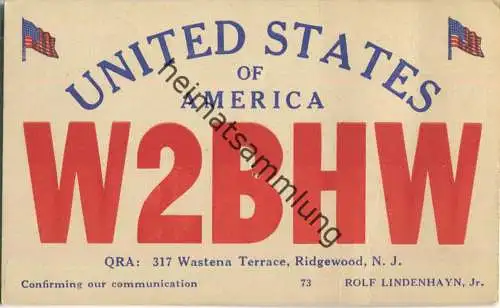 QSL - Radio - W2BHW - USA - Ridgewood NJ - 1934