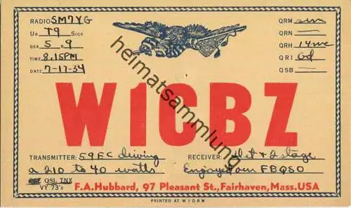 QSL - Radio - W1CBZ - USA - Fairhaven MA - 1934