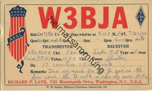 QSL - Radio - W3BJA - USA - Washington DC - 1934