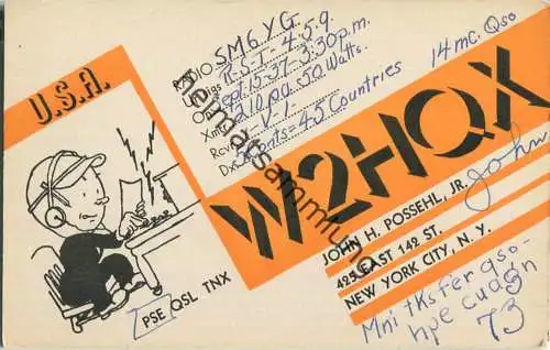 QSL - Radio - W2HQX - USA - New York City NY - 1937