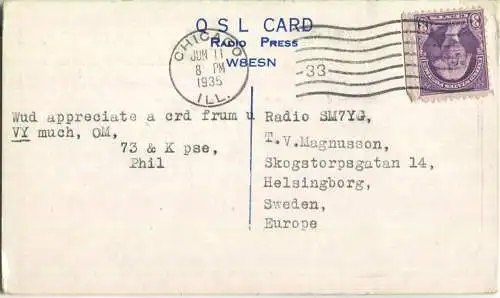 QSL - Radio - SWL - USA - Chicago IL - 1935