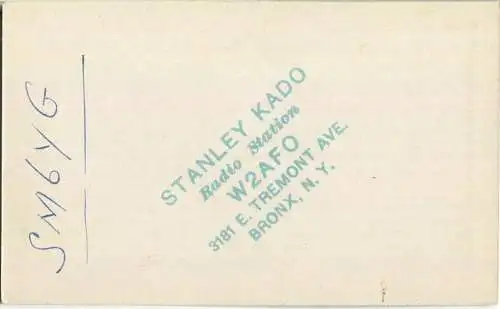 QSL - Radio - W2AFO - USA - Bronx NY - 1937