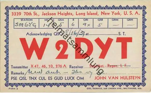 QSL - Radio - W2DYT - USA - Long Island NY - 1937