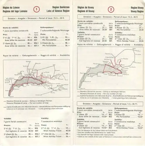 Schweizerische Regionale Ferien-Abonnemente - 15 Regionen - Edition BLS Bern 1959