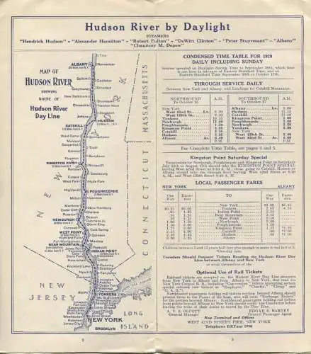 Time Table 1929 - Hudson River Day Line - Fahrplan Faltblatt