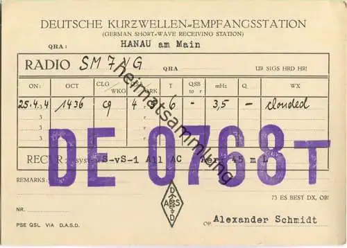 QSL - QTH - Funkkarte - DE0768T - Hanau - 1934