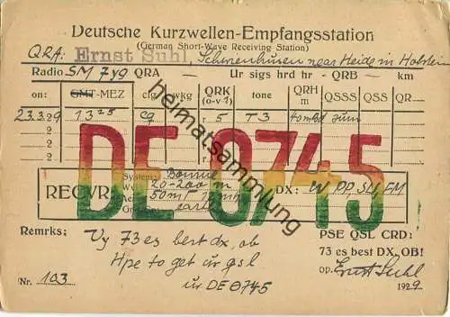 QSL - QTH - Funkkarte - DE0745 - Delve - Schwienhusen - 1929