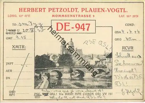 QSL - QTH - Funkkarte - DE947 - Plauen - 1930