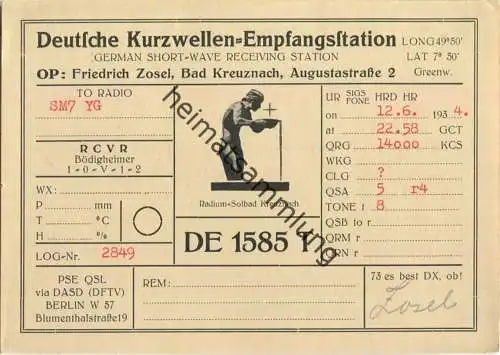 QSL - QTH - Funkkarte - DE1585T - Bad Kreuznach - 1934