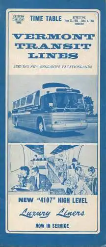 Time Table 1966 - Vermont Transit Lines - 8 Seiten