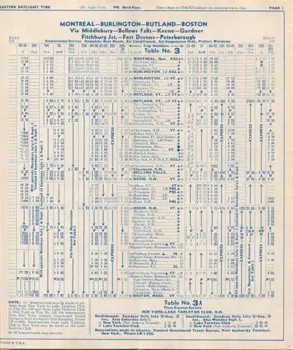 Time Table 1966 - Vermont Transit Lines - 8 Seiten