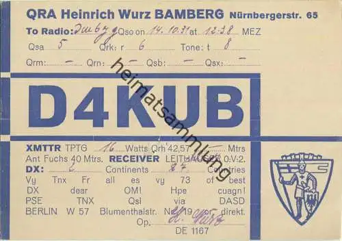 QSL - QTH - Funkkarte - D4KUB - Bamberg - 1931