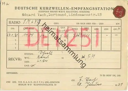 QSL - QTH - Funkkarte - DE1251 - Dortmund - 1931