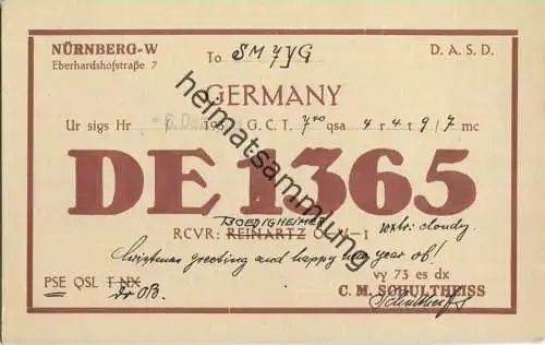 QSL - QTH - Funkkarte - DE1365 - Nürnberg-W - 1931
