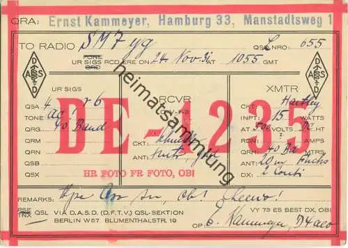 QSL - QTH - Funkkarte - DE1235 - Hamburg 33 - 1931