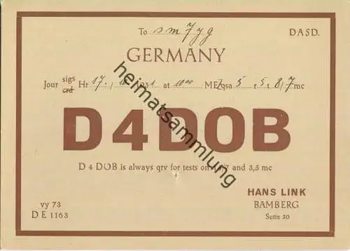 QSL - QTH - Funkkarte - D4DOB - Bamberg - 1931