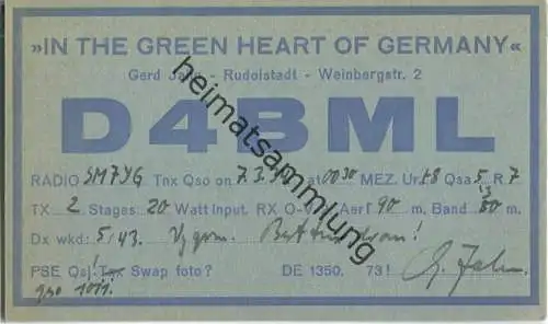 QSL - QTH - Funkkarte - DE1350 - Rudolstadt - 1934