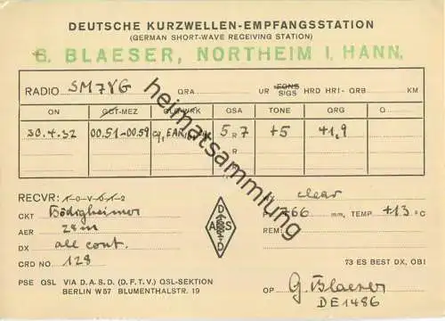 QSL - QTH - Funkkarte - DE1486 - Northeim - 1932
